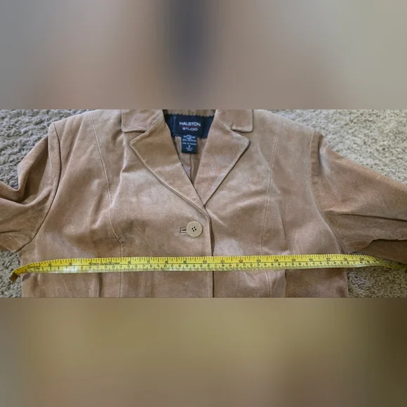 NWT Halston Studio Suede Leather Long Jacket Size S Color Caramel - Picture 11 of 12